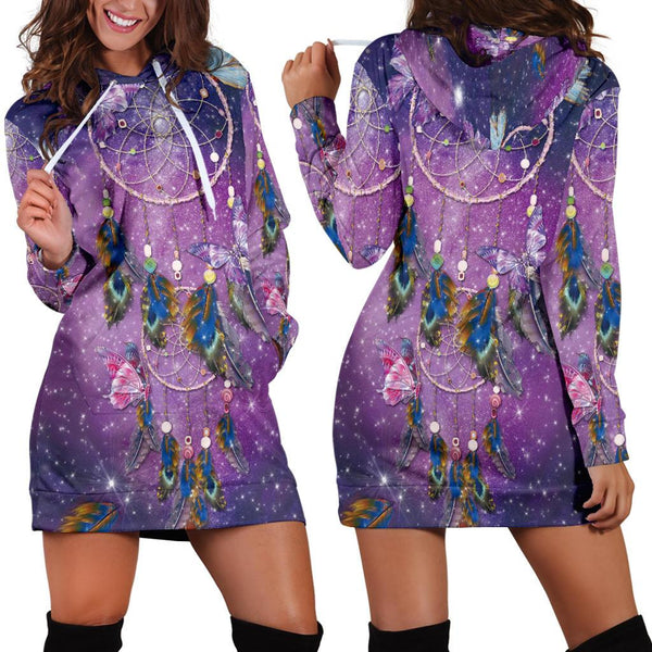 Purple Galaxy Dreamcatcher Native American Hoodie Dress - Image 2