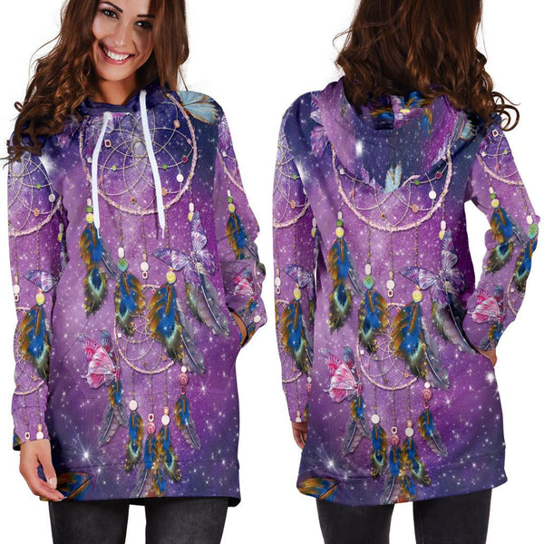 Purple Galaxy Dreamcatcher Native American Hoodie Dress - Image 3