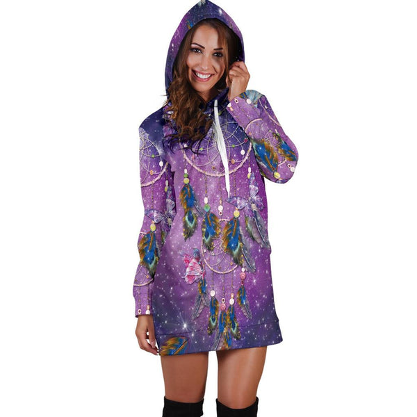 Purple Galaxy Dreamcatcher Native American Hoodie Dress - Image 4