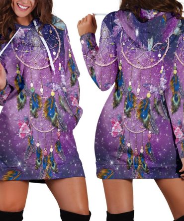 Purple Galaxy Dreamcatcher Native American Hoodie Dress