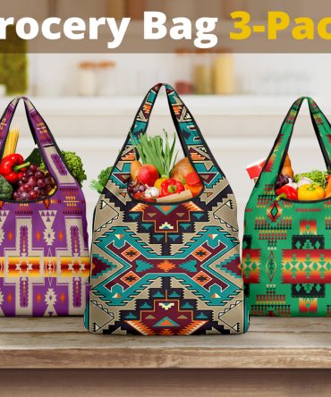 Purple Tribes Pattern Native American Grocery Bag 3-Pack
