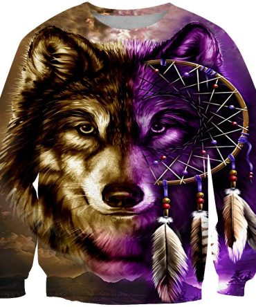 Purple Wolf Dreamcatcher Native American 3D Sweatshirt
