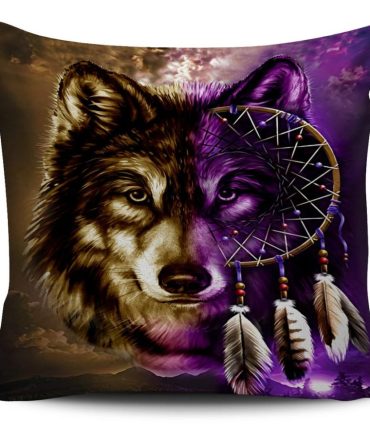Purple Wolf Dreamcatcher Native American Pillow Covers