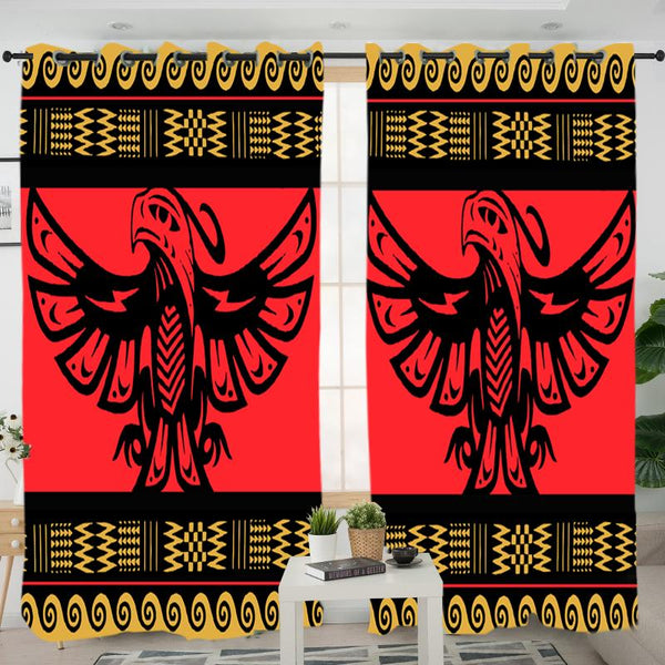 Red Thunderbird Native American Living Room Curtain - Image 3