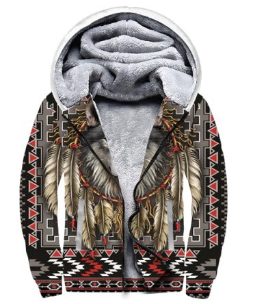 Wolf Native American 3D Fleece Hoodie
