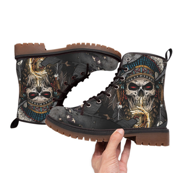 Skull Flag American Native Leather Martin Short Boots - Image 3