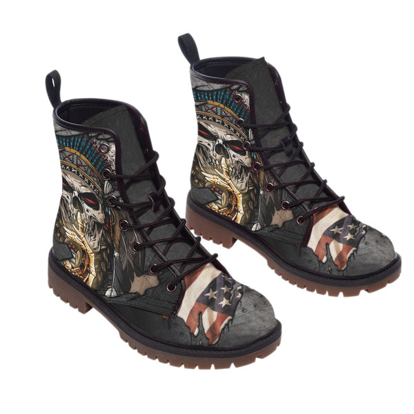 Skull Flag American Native Leather Martin Short Boots