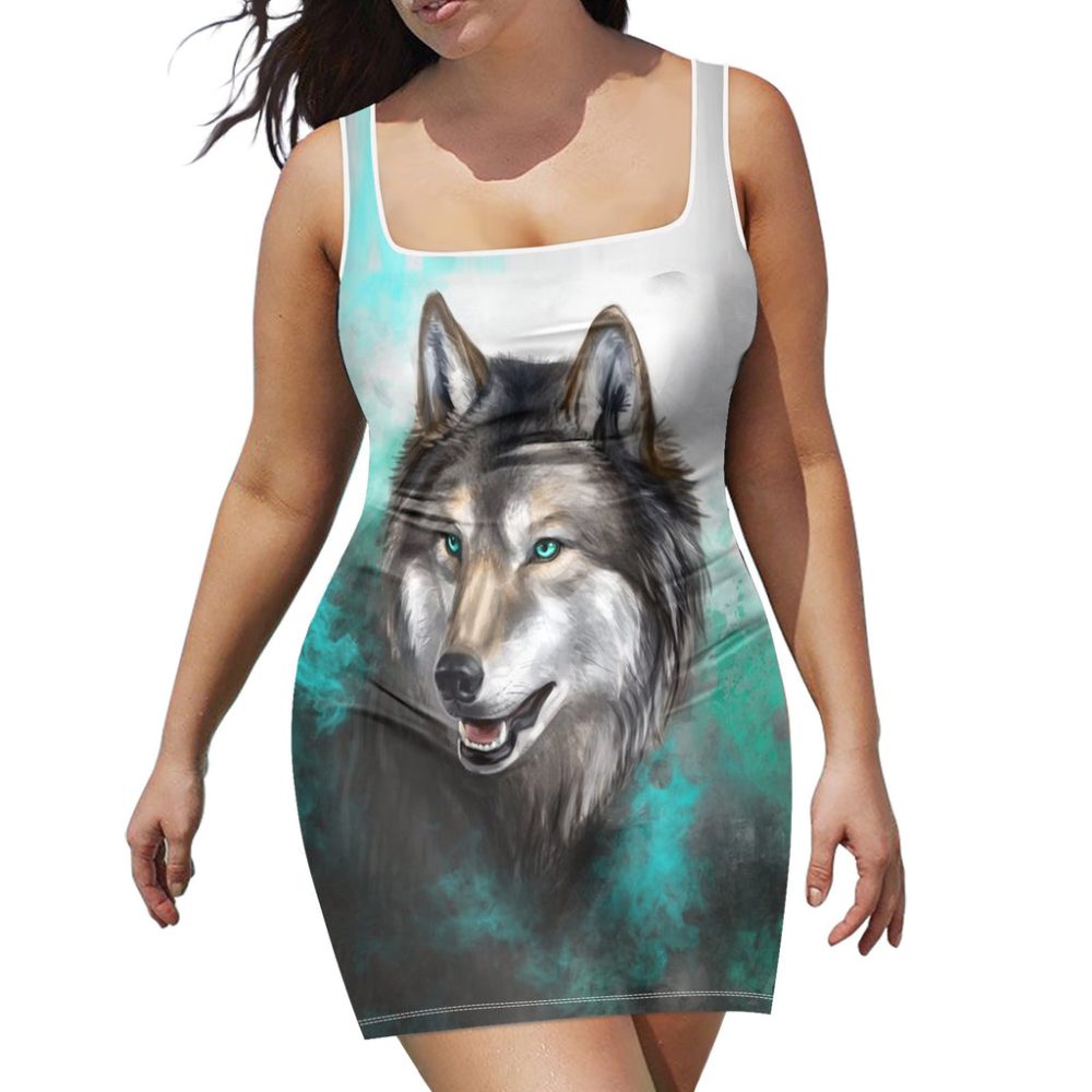 Wolf Smoke Green Native Square Neckline Dress