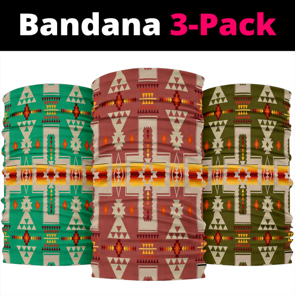 Tan Green Blue Tribe Design Native American Bandana 3-Pack - Image 2
