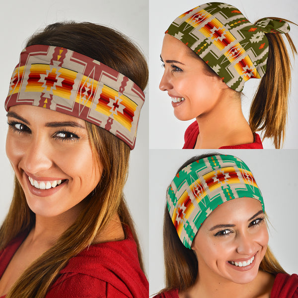 Tan Green Blue Tribe Design Native American Bandana 3-Pack - Image 3