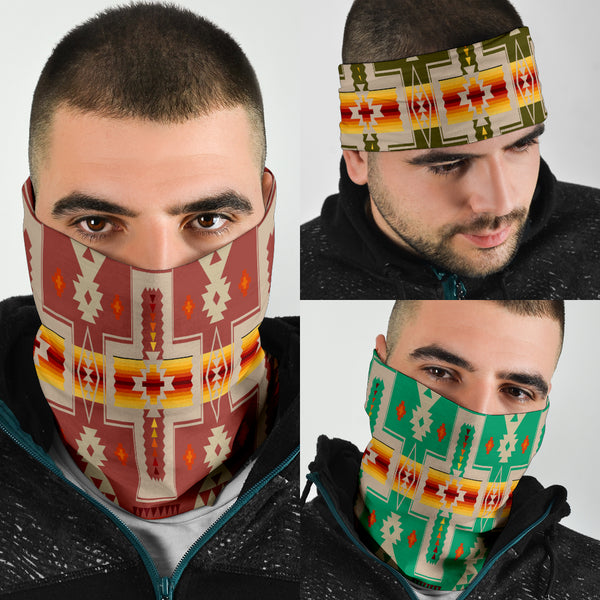 Tan Green Blue Tribe Design Native American Bandana 3-Pack - Image 4