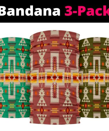 Tan Green Blue Tribe Design Native American Bandana 3-Pack