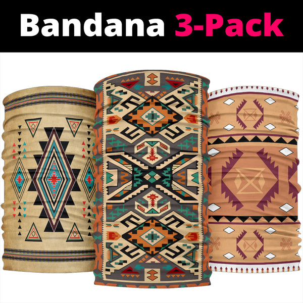Tan Native Pattern Native American Bandana 3-Pack - Image 2