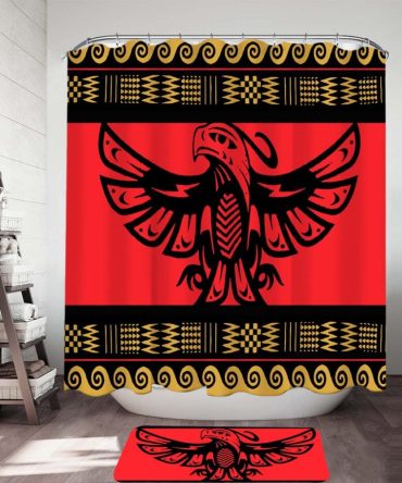 The Thunderbird Red Pattern Native American Shower Curtain