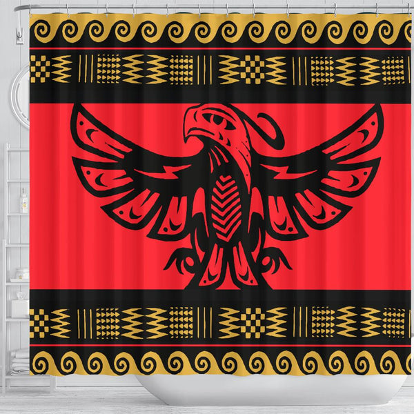 The Thunderbird Red Pattern Shower Curtain - Image 4