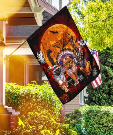 Three Native Cats Halloween Flag