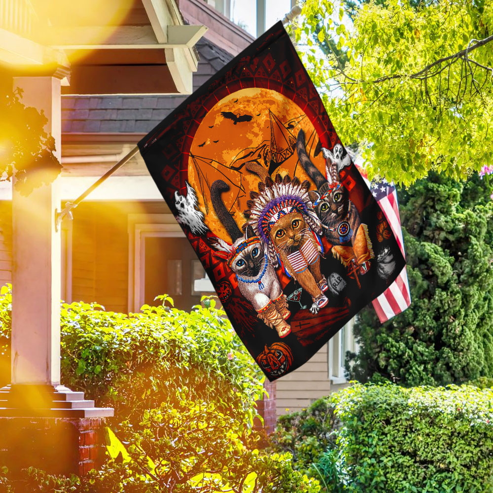 Three Native Cats Halloween Flag