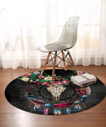 Tribal Horns Flowers Dreamcatcher Round Carpet