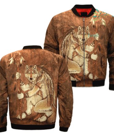 Tribal Native Anthro Wolf Wolves Bomber Jacket