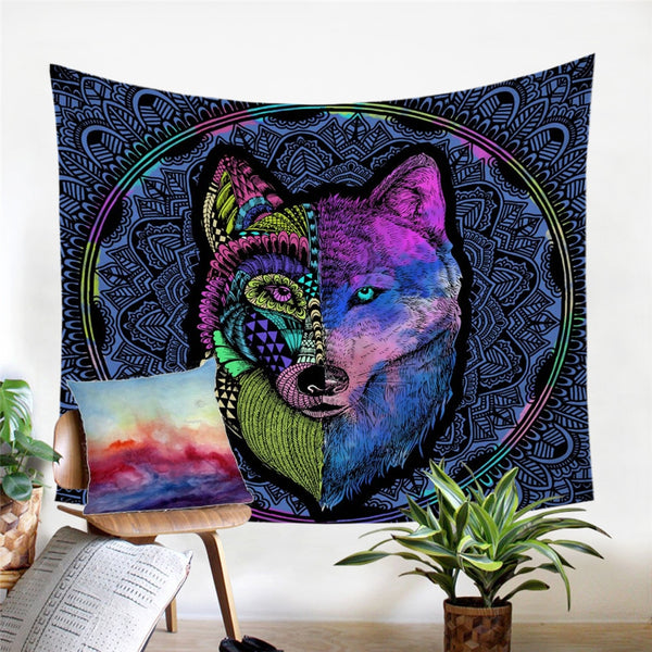 Tribal Wolf Dream Catcher Tapestry - Image 3