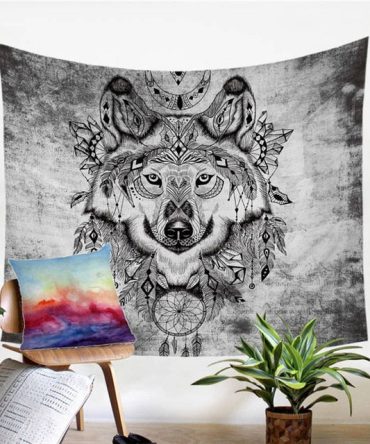 Tribal Wolf Dream Catcher Tapestry