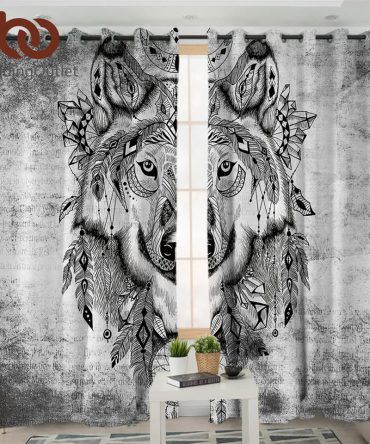Tribal Wolf Native American Design Window Living Room Curtain no link