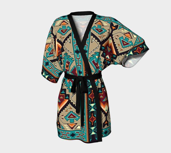Tribe Blue Pattern Native American Kimono Robe - Women - Image 2