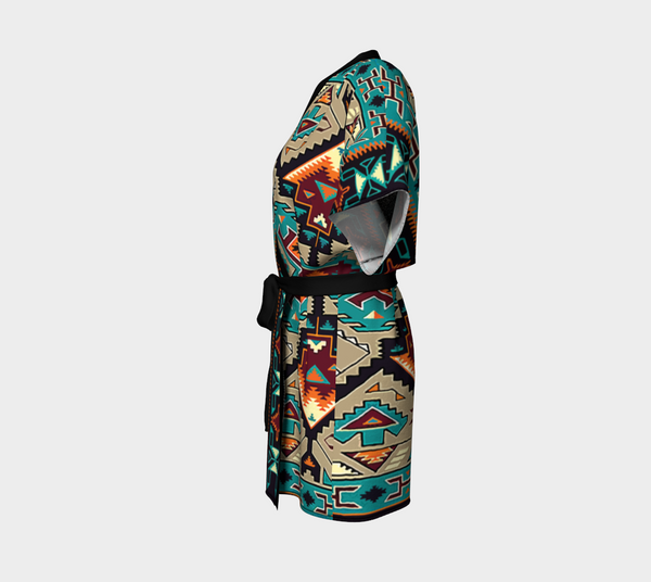 Tribe Blue Pattern Native American Kimono Robe - Women - Image 3