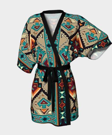 Tribe Blue Pattern Native American Kimono Robe - Women
