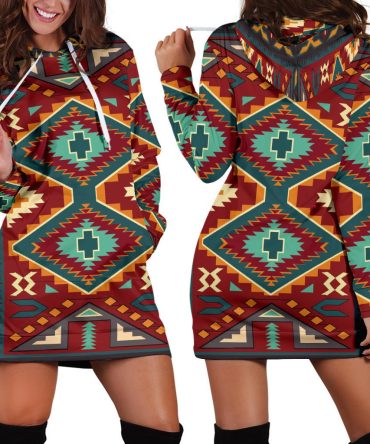 Tribe Ethnic Red Pattern Native American Hoodie Dress