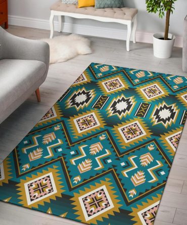 Turquoise Blue Color Native Ameican Design Area Rug