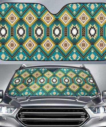 Turquoise Blue Color Native Ameican Design Auto Sun Shades