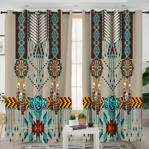 Turquoise Blue Pattern Breastplate Native American Living Room Curtain - Image 3