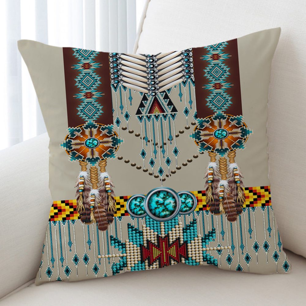 Turquoise Blue Pattern Breastplate Native American Pillow Cover