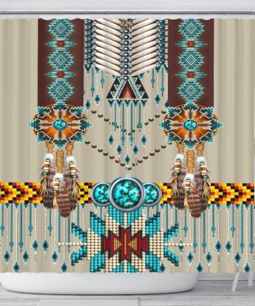 Turquoise Blue Pattern Breastplate Native American Shower Curtain NAT00069-SCUR01