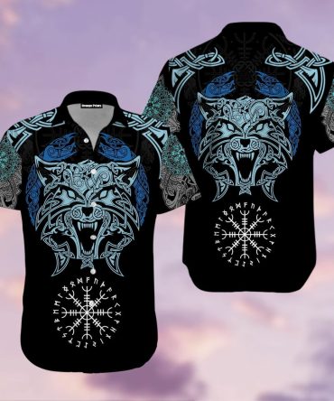 Viking Wolf Tattoo Aloha Hawaiian Shirts For Men