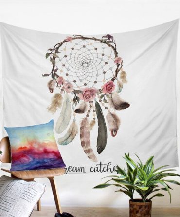 Watercolor Dreamcatcher Feathers Tapestry
