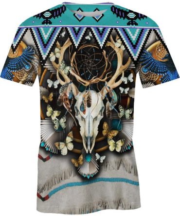 Butterfly & Buffalo Skull All Over Print 3D T Shirt