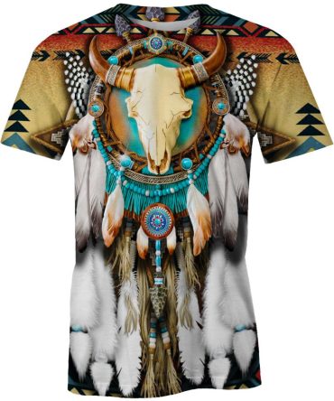 Butterfly & Buffalo Skull, 3D T Shirt, All Over Print T Shirt