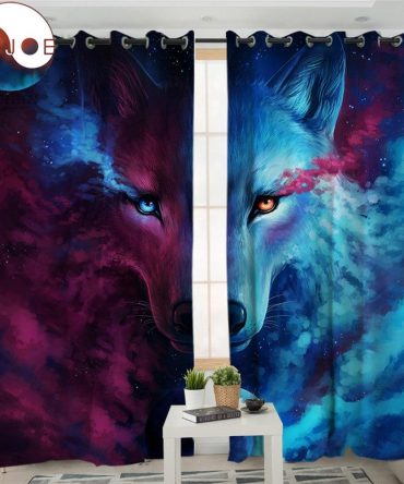 Where Light And Dark Meet Wolf Native American Living Room Curtain no link