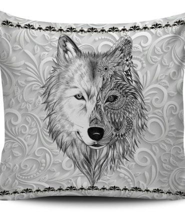 White Wolf Head Native American Pillow Covers