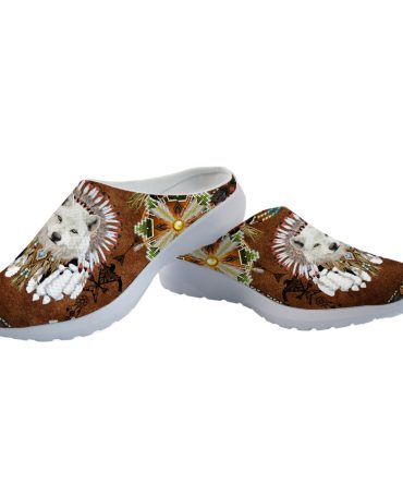 White Wolf With Headres Mesh Slippers