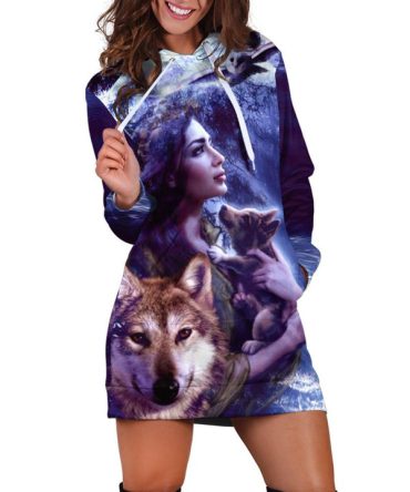 Wolf And Girl Hoodie Dress