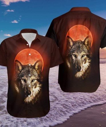 Wolf And Red Moon Aloha Hawaiian Shirts