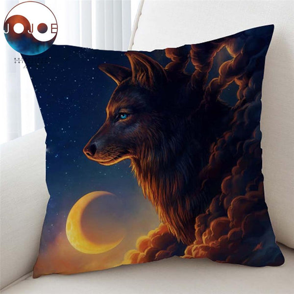 Wolf And The New Moon Native American Pillow Cover - Image 2
