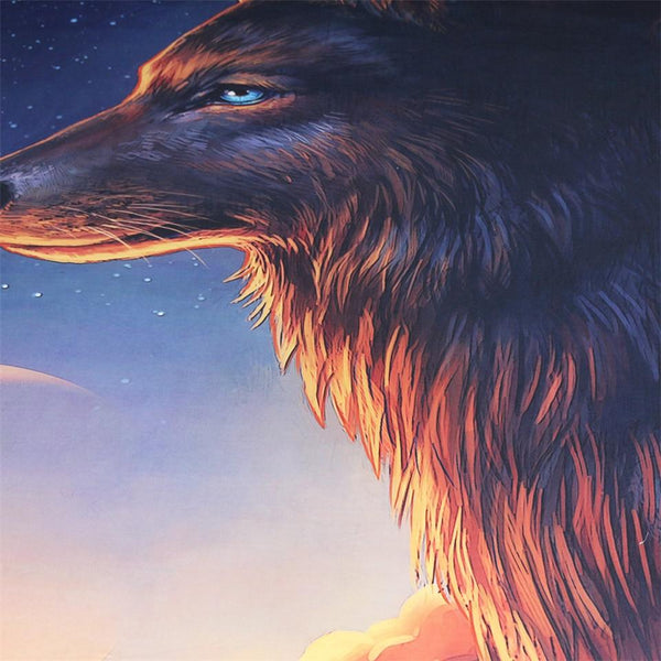 Wolf And The New Moon Native American Pillow Cover - Image 3