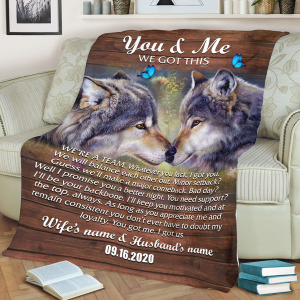 Wolf Couple in Love - Personalized Blanket - Image 2