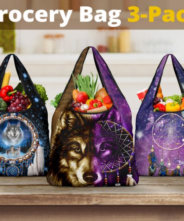 Wolf Dream Catcher Grocery Bags