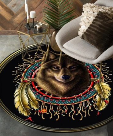 Wolf Dreamcatcher Native American Design Round Carpet