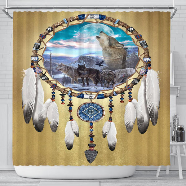 Wolf Dreamcatcher Native American Shower Curtain - Image 2